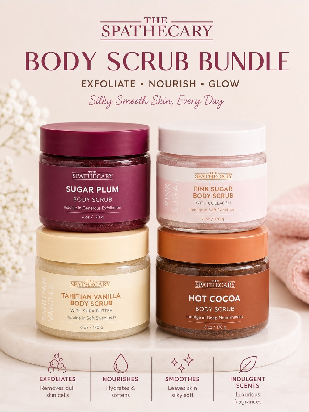 The Spathecary Body Scrub Bundle Sugar Plum Pink Sugar Vanilla Cocoa
